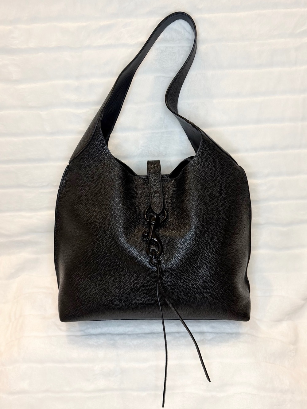 Rebecca Minkoff Megan Black Pebbled Leather Hobo Shoulder Bag Slouchy